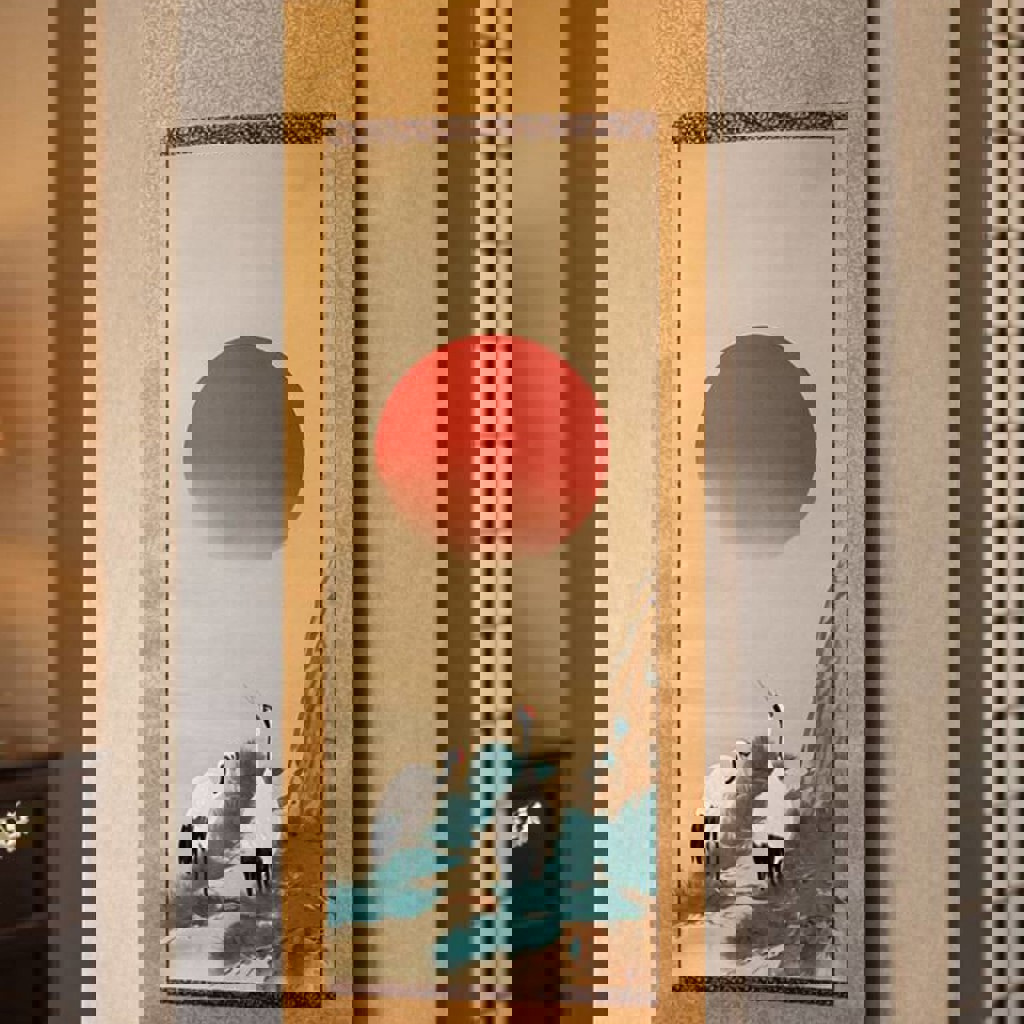 Картина 'Восходящее солнце и два журавля'