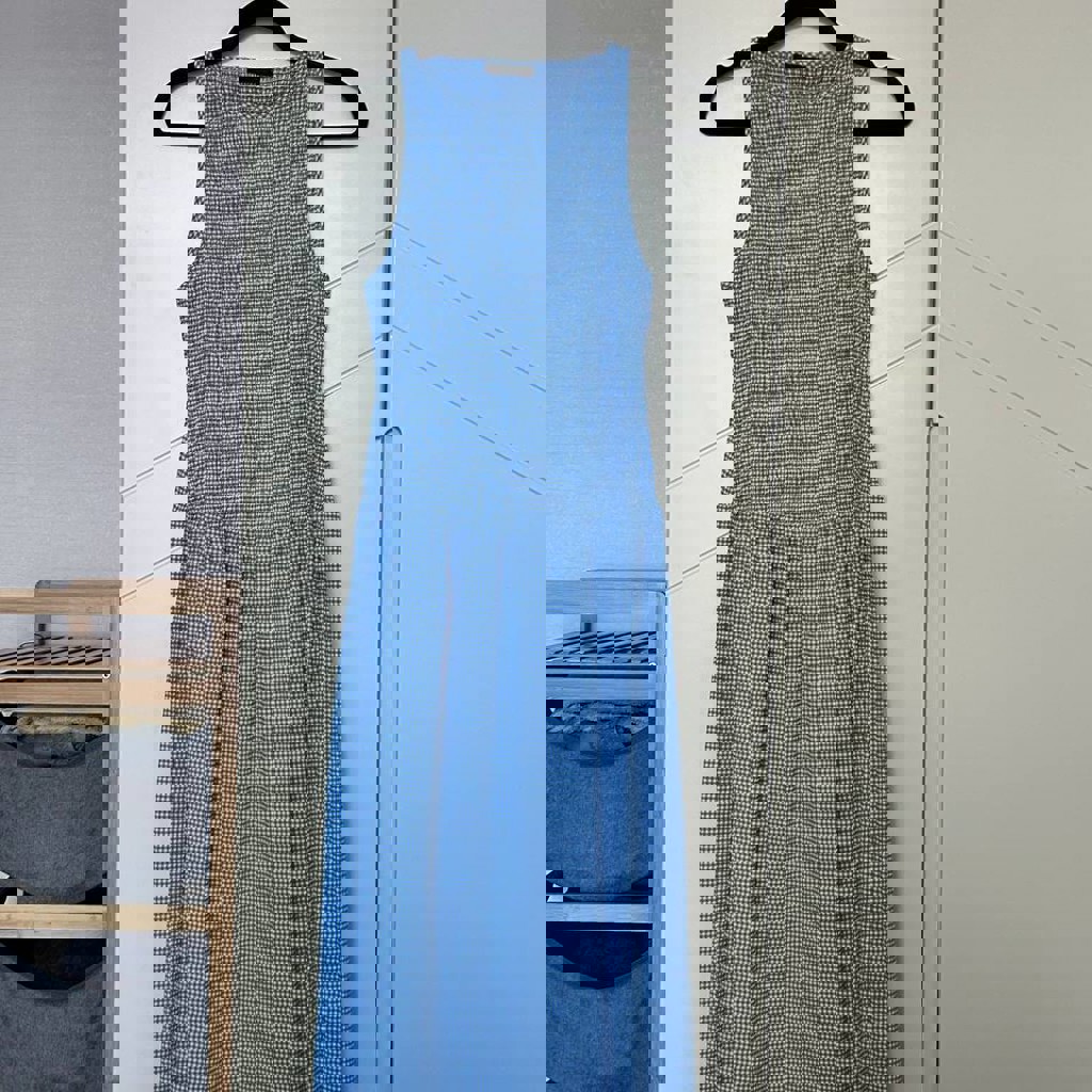 Платье-миди голубое в белую клетку