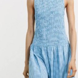 Платье-миди голубое в белую клетку - фото 2