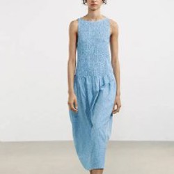 Платье-миди голубое в белую клетку - фото 3