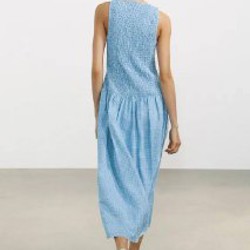 Платье-миди голубое в белую клетку - фото 4