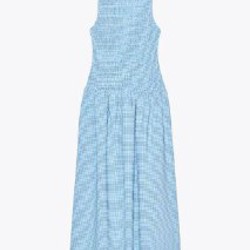 Платье-миди голубое в белую клетку - фото 6