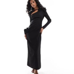 Платье макси с бантом и вырезом - фото 1