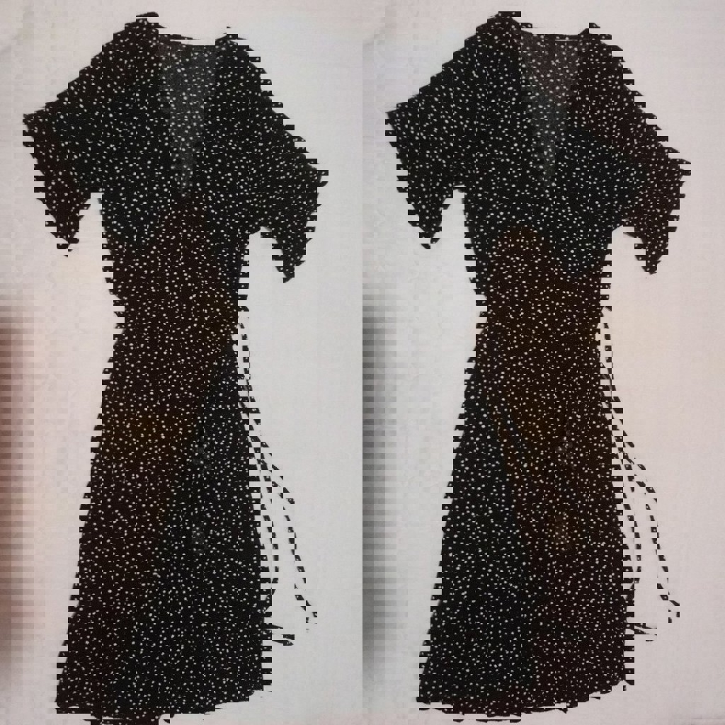 Черное платье в мелкий белый горошек