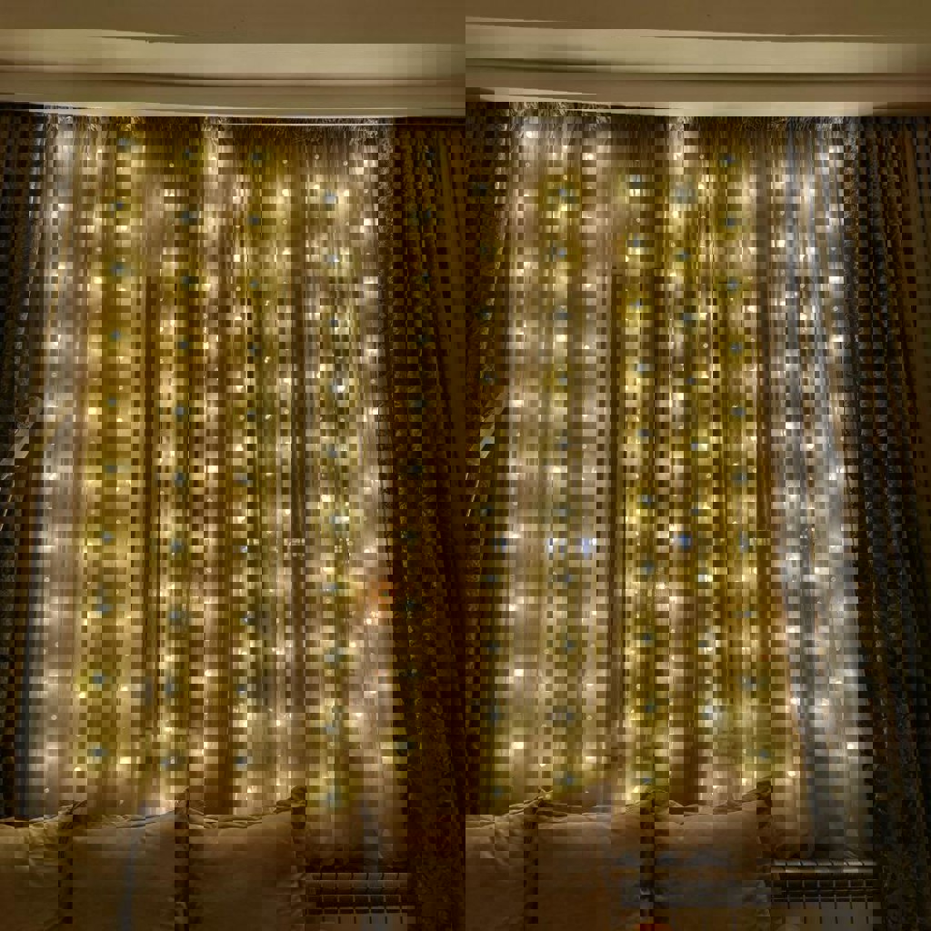 Гирлянда штора проволочная с шариками