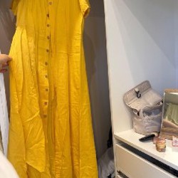 Жёлтое льняное платье - фото 1