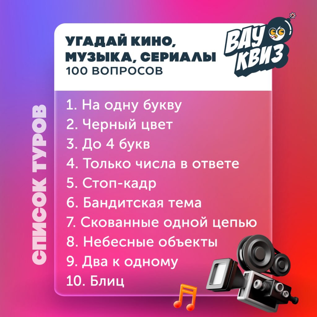 Квиз: Угадай кино, музыку, сериалы