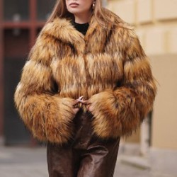 Шуба укороченная искусственная рыжая - фото 3