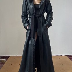 Винтажный кожаный плащ с поясом - фото 1