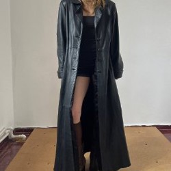 Винтажный кожаный плащ с поясом - фото 2