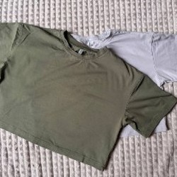 Укороченная футболка хаки - фото 1