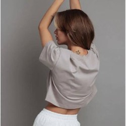 Укороченная футболка хаки - фото 4