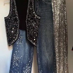 Джинсы, расшитые камнями - фото 5