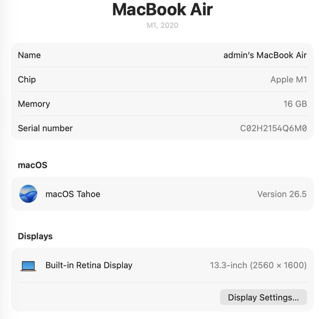 MacBook Air 13” 2020 (M1)
