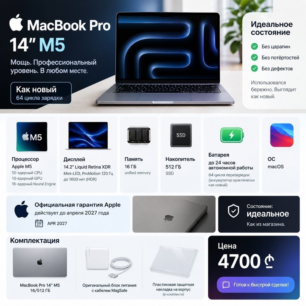 MacBook Pro 14' (M5, 2025), 16/512 ГБ
