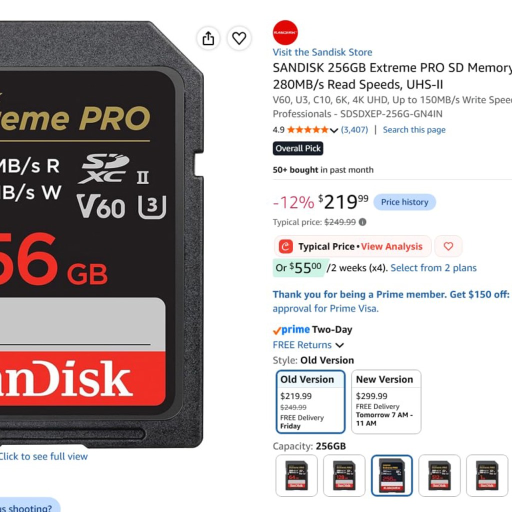 SanDisk 256GB Extreme PRO SD V60