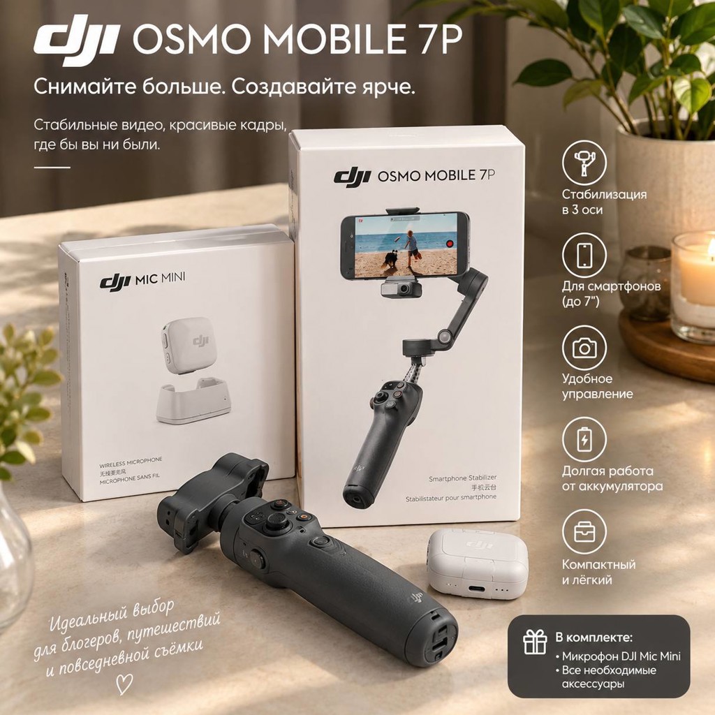 DJI Osmo Mobile 7P + DJI Mic Mini