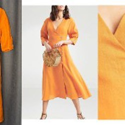 Оранжевое льняное миди-платье - фото 2