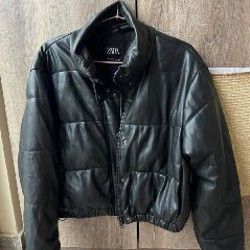 Кожаный пуховик Zara - фото 2