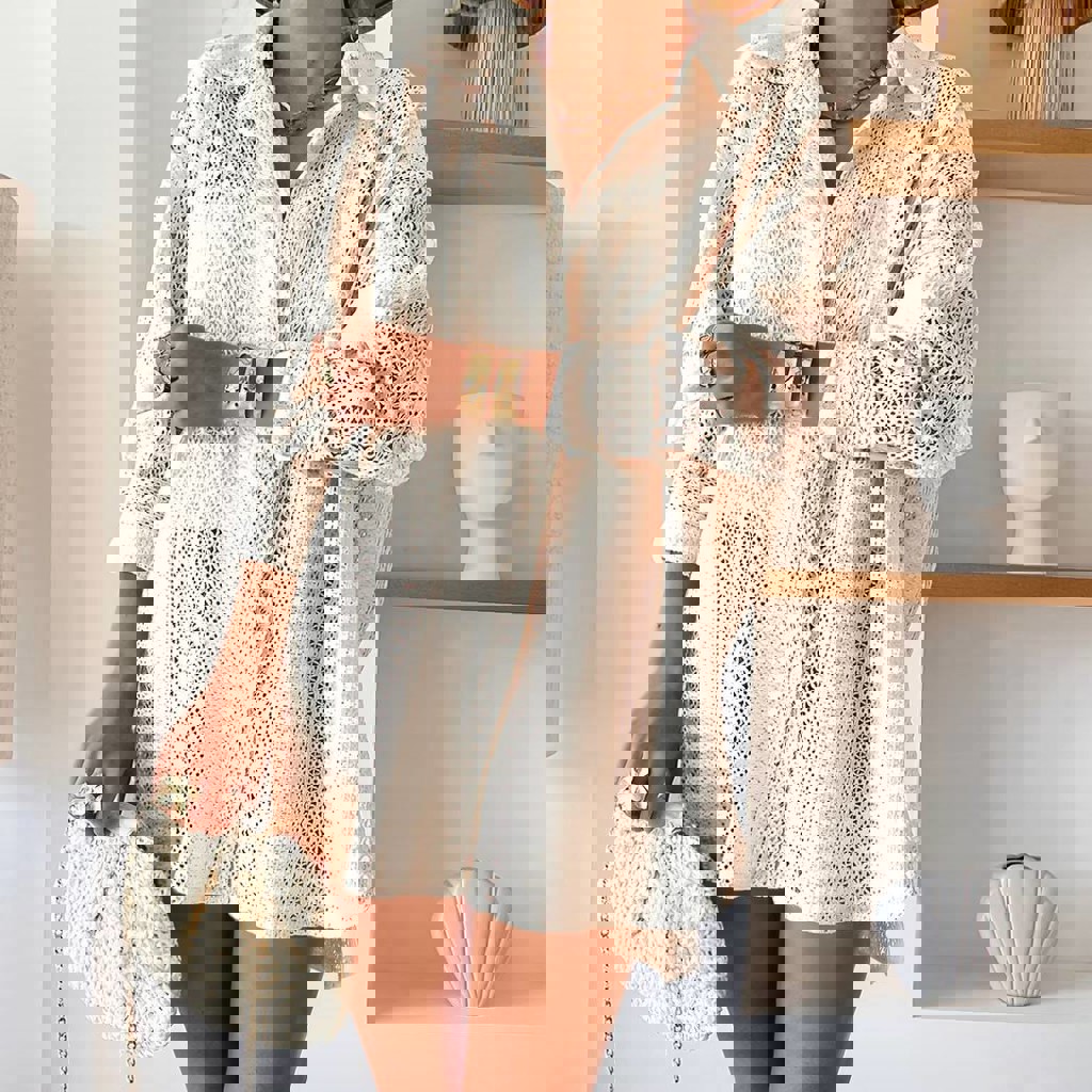 Кремовая ажурная рубашка