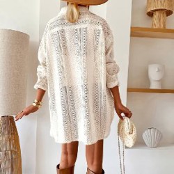 Кремовая ажурная рубашка - фото 2