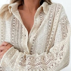 Кремовая ажурная рубашка - фото 3