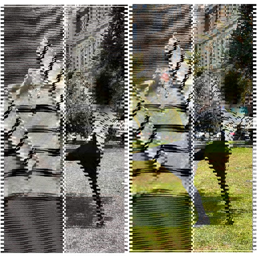 Белый джемпер в черную полоску