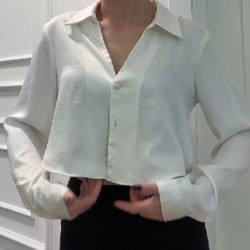 Укороченная рубашка черная - фото 2