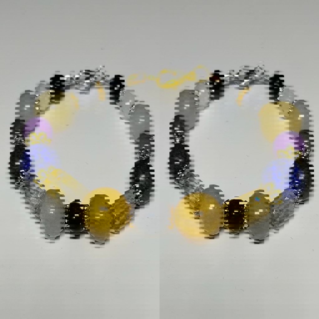 Браслет из натурального камня (черный оникс, медовый агат, цитрин, аметист, лунный камень, лазурит)