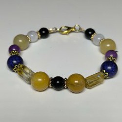 Браслет из натурального камня (черный оникс, медовый агат, цитрин, аметист, лунный камень, лазурит) - фото 1