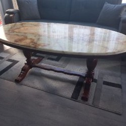 Кофейный столик из натурального дерева с мраморной столешницей - фото 4