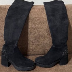 Замшевые сапоги - фото 1