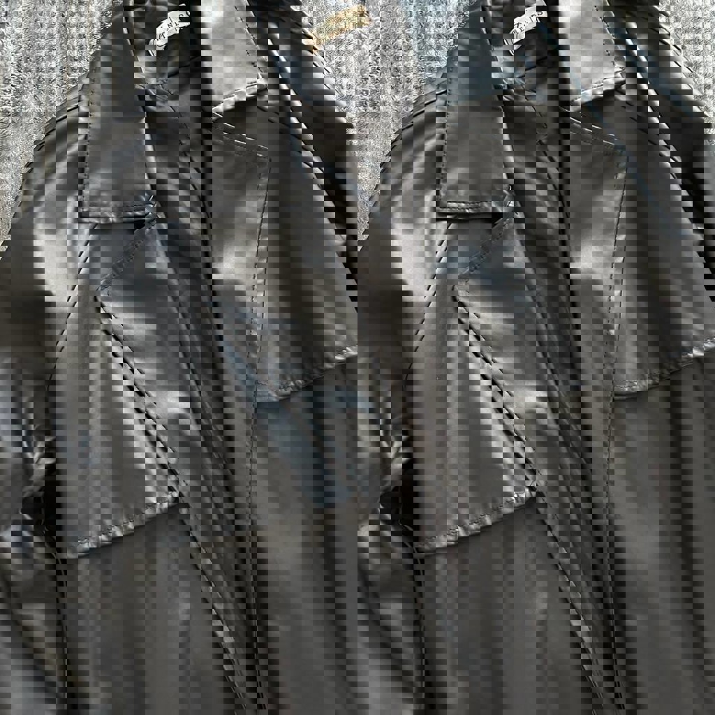 Длинный кожаный плащ с поясом