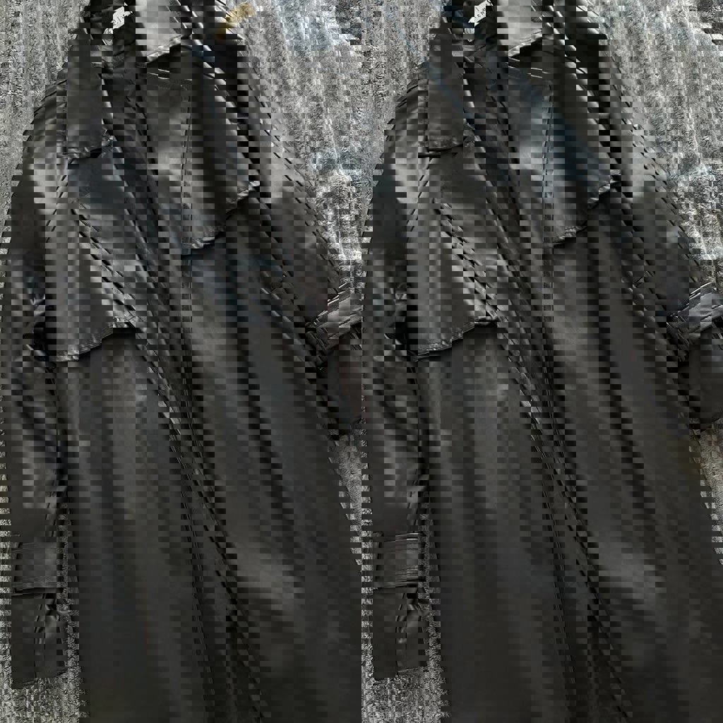 Длинный кожаный плащ с поясом