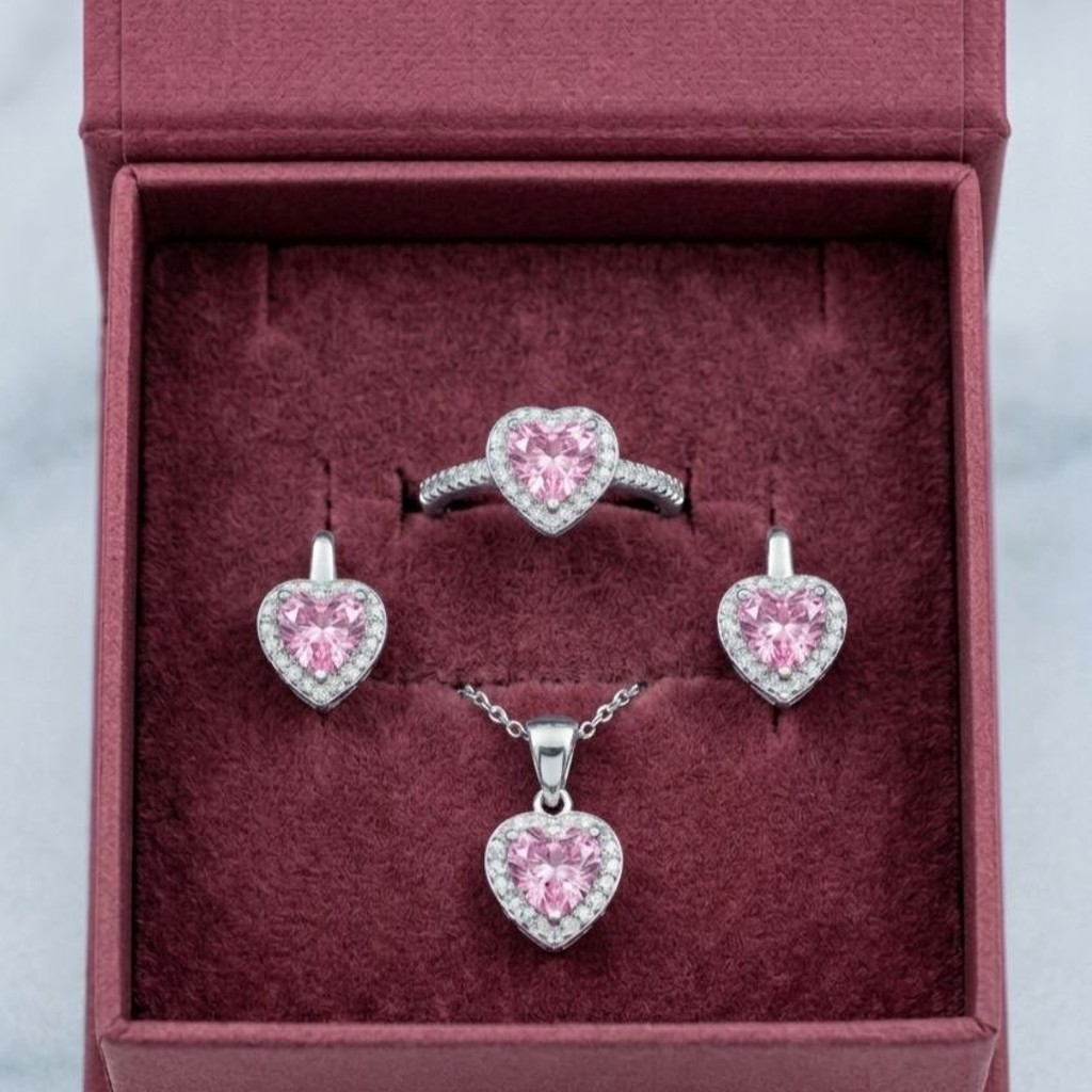 Серебряный комплект с розовыми сердечками Pandora