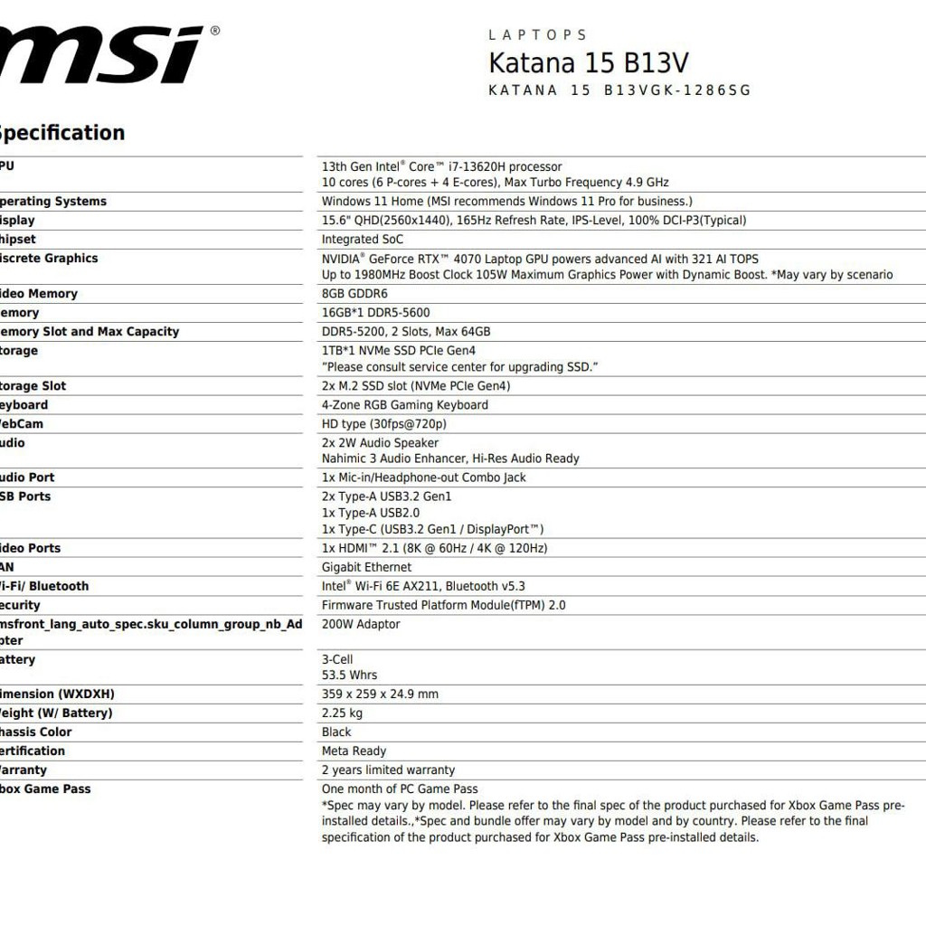 Игровой ноутбук Katana 15 B13V