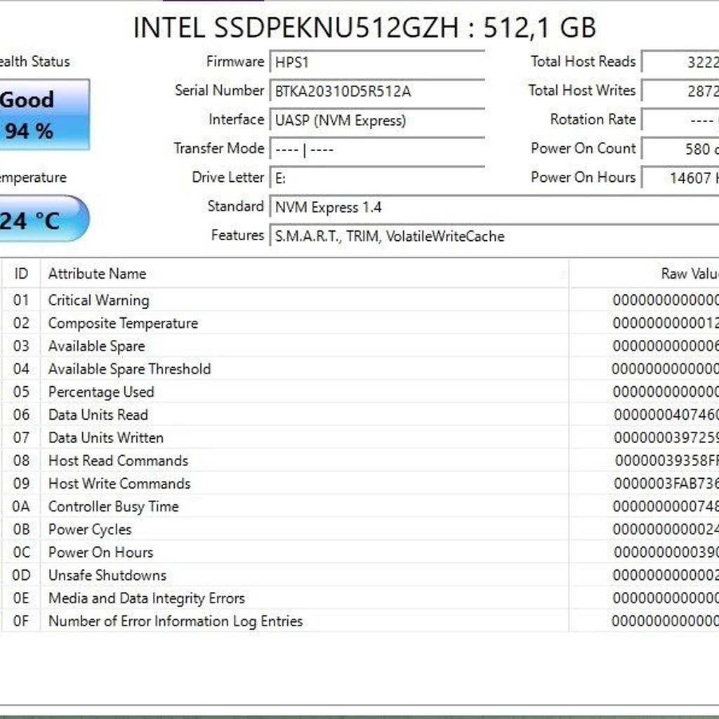 NVME INTEL SSDPEKNU512GZH