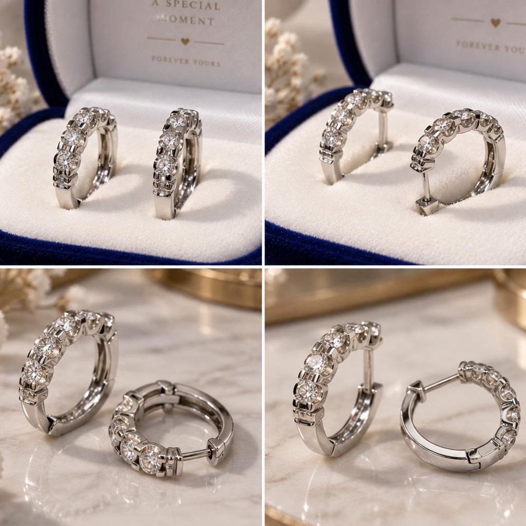 Серьги из белого золота 14K с бриллиантами