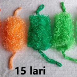 Вязаные пушистые двойные мочалки с ручками - фото 2