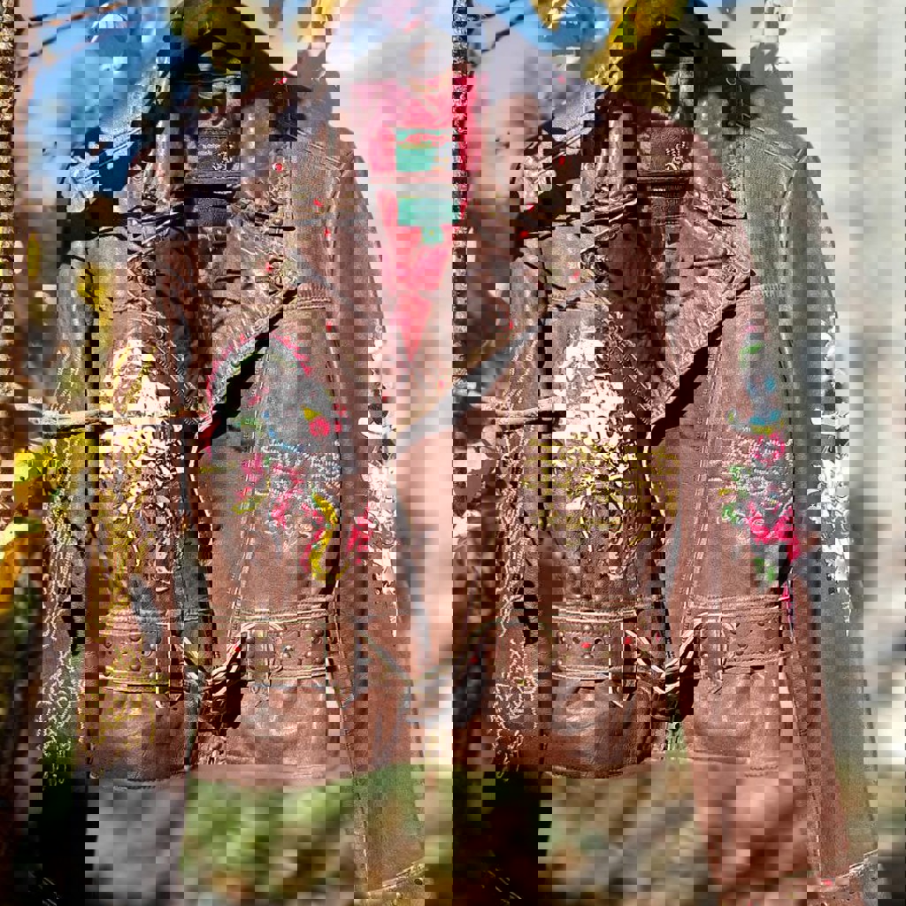 Кожаная женская винтажная куртка