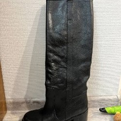 Сапоги черные кожаные - фото 5