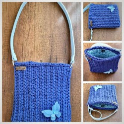 Женская сумка вязаная красная с серым - фото 3