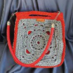 Женская сумка вязаная красная с серым - фото 8