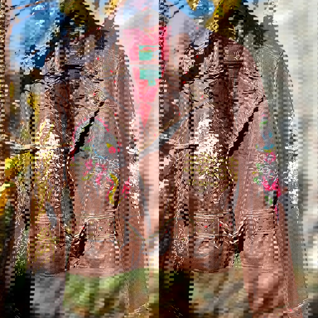 Кожаная женская винтажная куртка