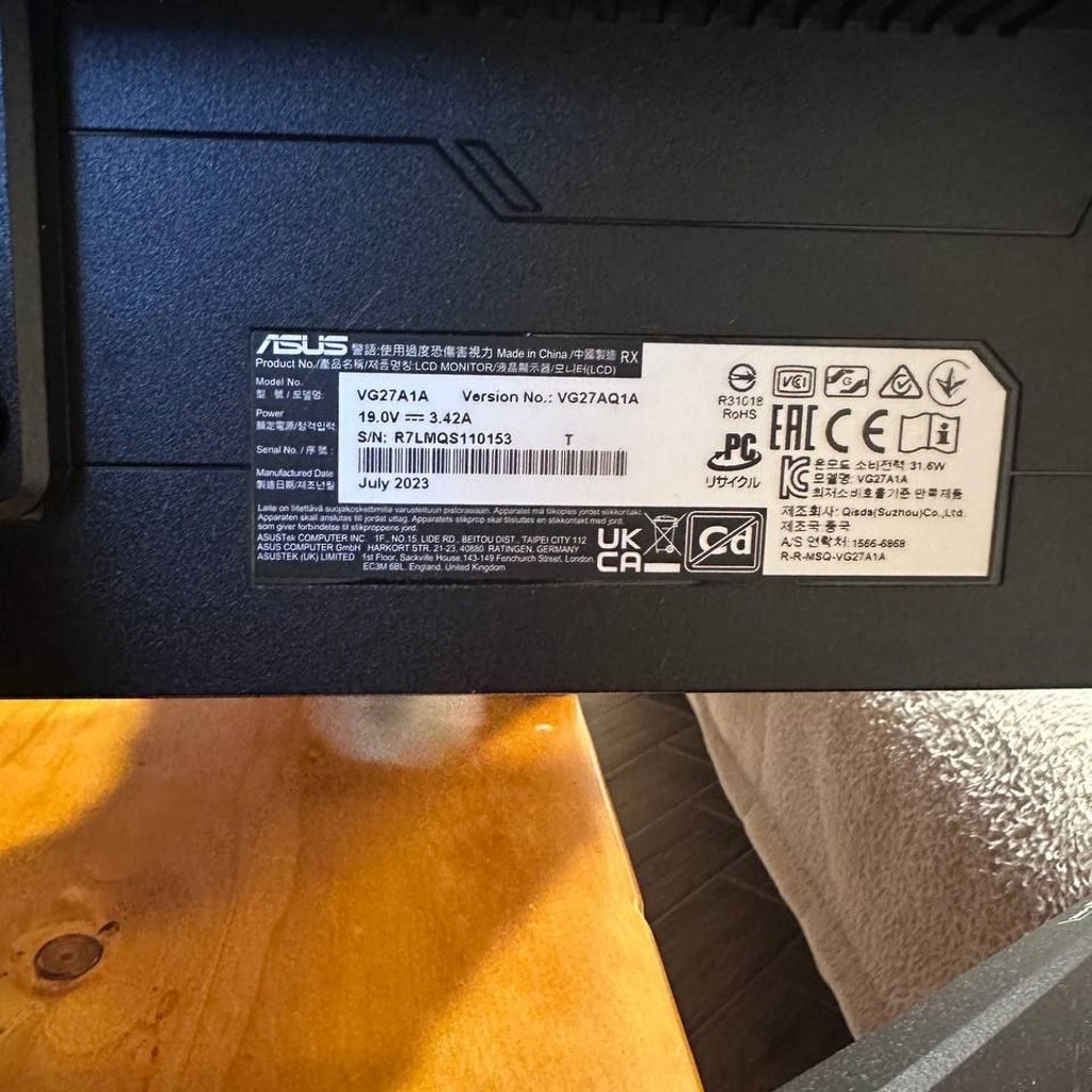 Asus Tuf gaming 27 2K 144Hrz