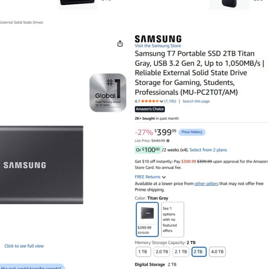 Портативный SSD Samsung T7