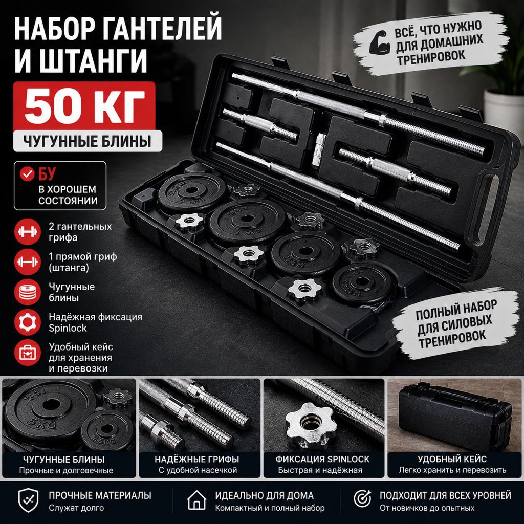 Штанга + гантели 50 кг