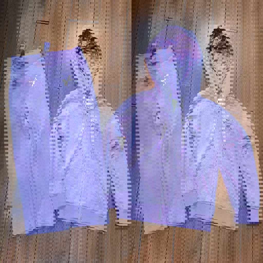 Вельветовый фиолетовый спортивный костюм