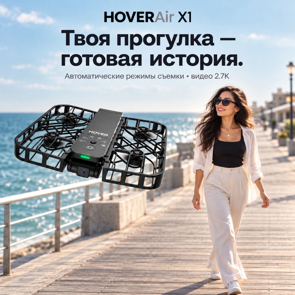 HOVERAir X1 — селфи-дрон с автоматической съёмкой, чёрный